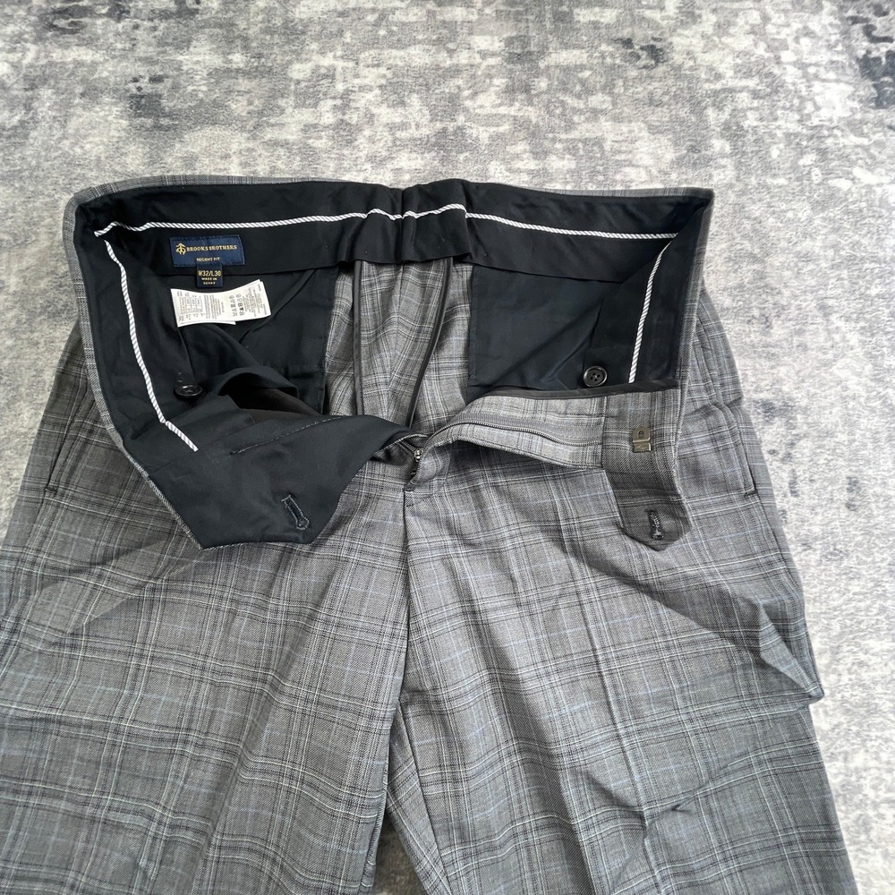 Brooks Brothers Regent Fit Dress Pants Mens 32x30 Gray Windowpane Plaid Wool - Picture 4 of 12